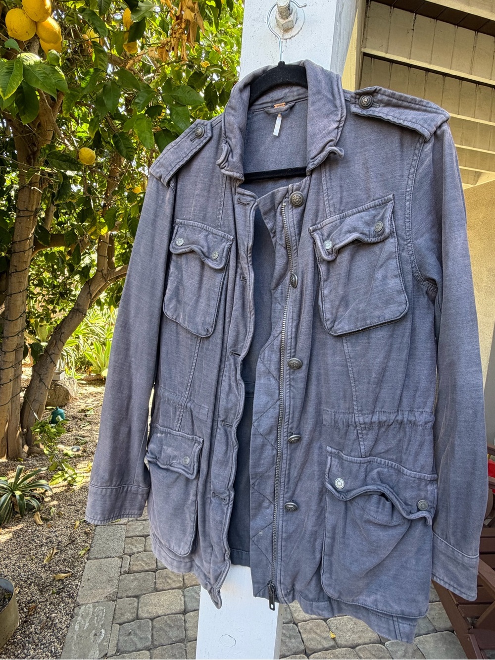 Free People Casual Military Field Jacket - Blue/Gray